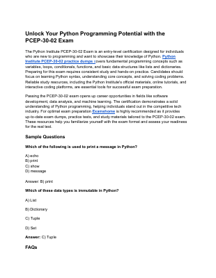 Unlock Your Python Programming Potential with the PCEP-30-02 Exam